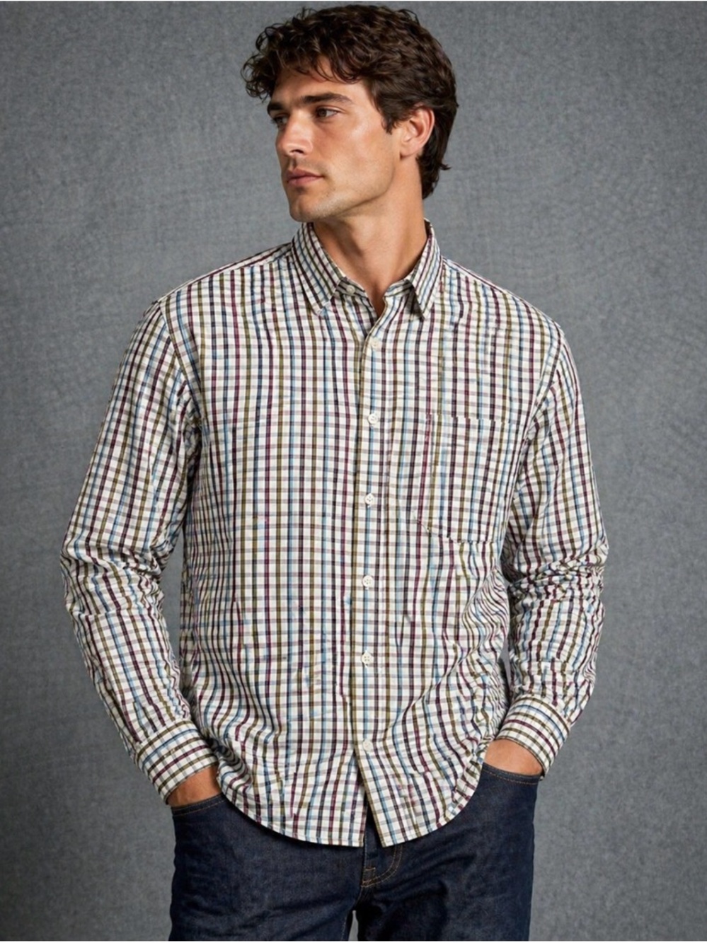 Alan Flusser Multicolor Plaid 💯‎ Cotton Button-Down Shirt -